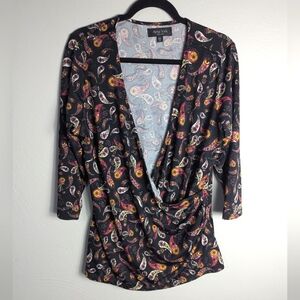 18 Arna York Paisley Print Faux Wrap Plus Size Top